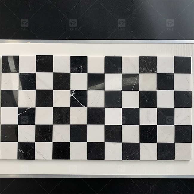 Square Black And White Marble Stone Mosaic Tile 8mm Wall Decoration