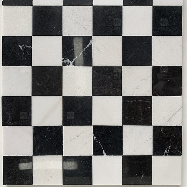 Square Black And White Marble Stone Mosaic Tile 8mm Wall Decoration