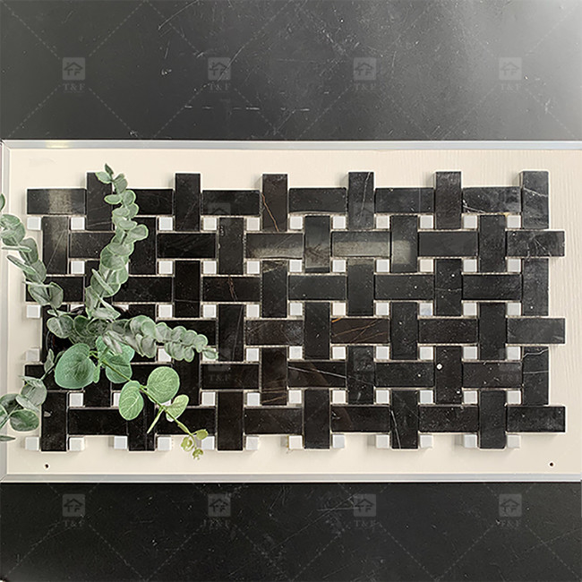Square Black And White Marble Stone Mosaic Tile 8mm Wall Decoration