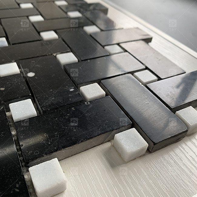 Square Black And White Marble Stone Mosaic Tile 8mm Wall Decoration