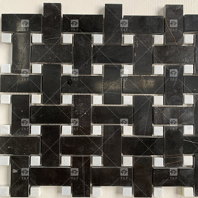 Square Black And White Marble Stone Mosaic Tile 8mm Wall Decoration