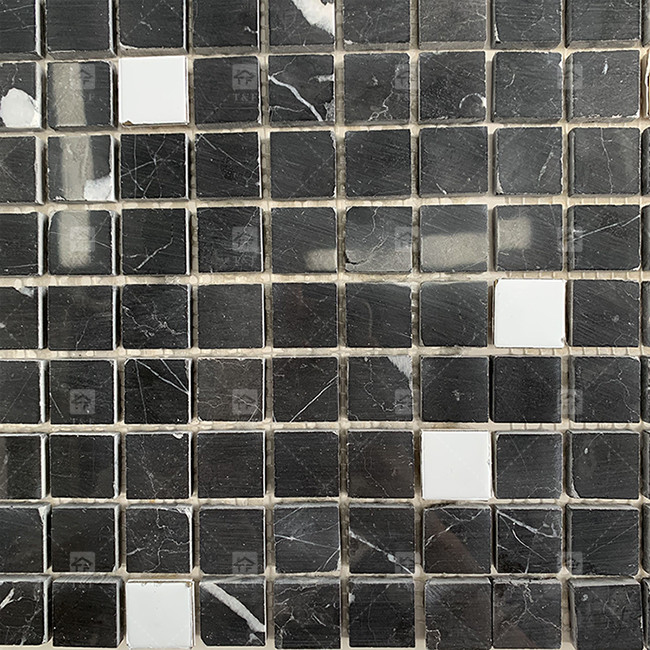 Square Black And White Marble Stone Mosaic Tile 8mm Wall Decoration