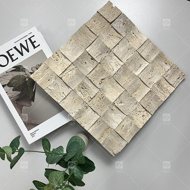 Natural Marble Beige Travertine Mosaic Floor Wall Tile Concave Background Wall Culture Tile