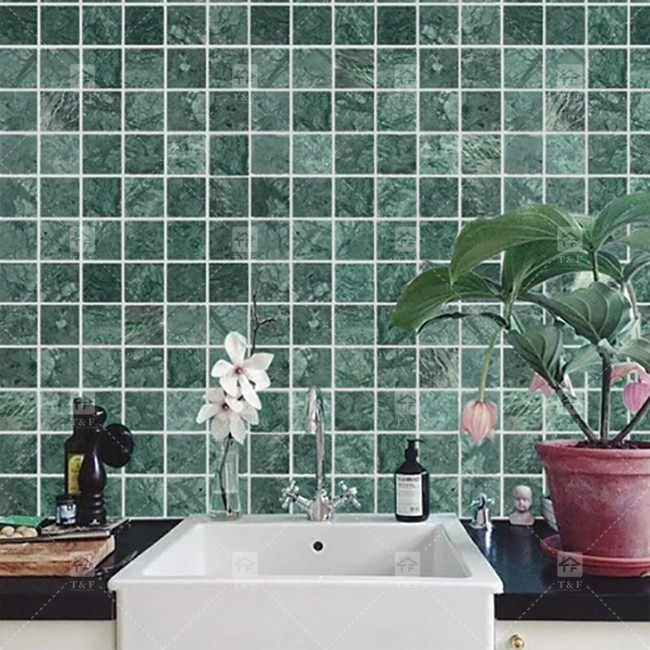 Natural Marble Mosaic Polished Swimming Pool Tile Green Square Shape Home Decoration