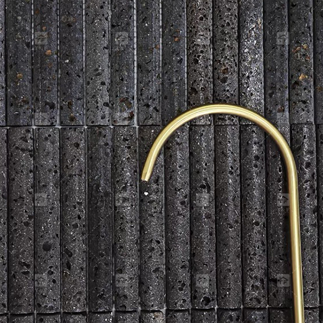 Black Color Curve Fluted Limestone Mosaic Tile Decoration Bathroom Backsplash Tile
