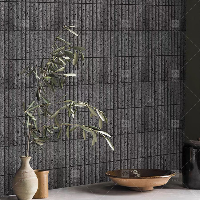 Black Color Curve Fluted Limestone Mosaic Tile Decoration Bathroom Backsplash Tile
