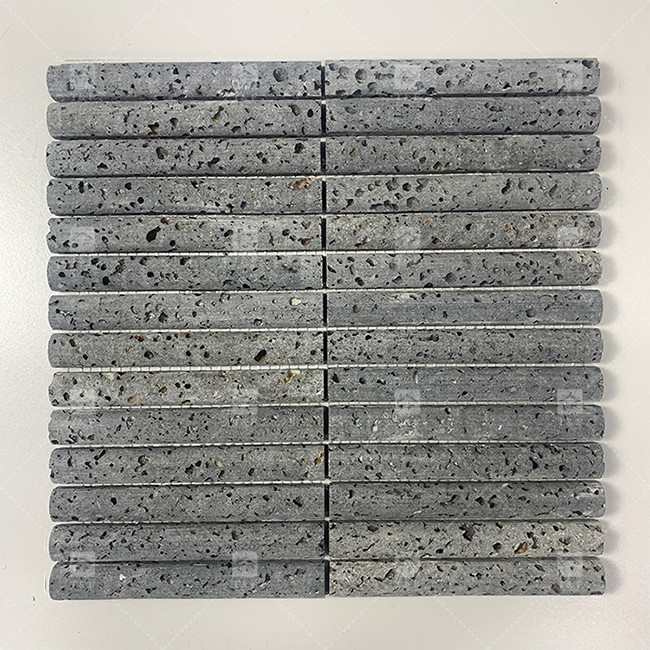 Black Color Curve Fluted Limestone Mosaic Tile Decoration Bathroom Backsplash Tile