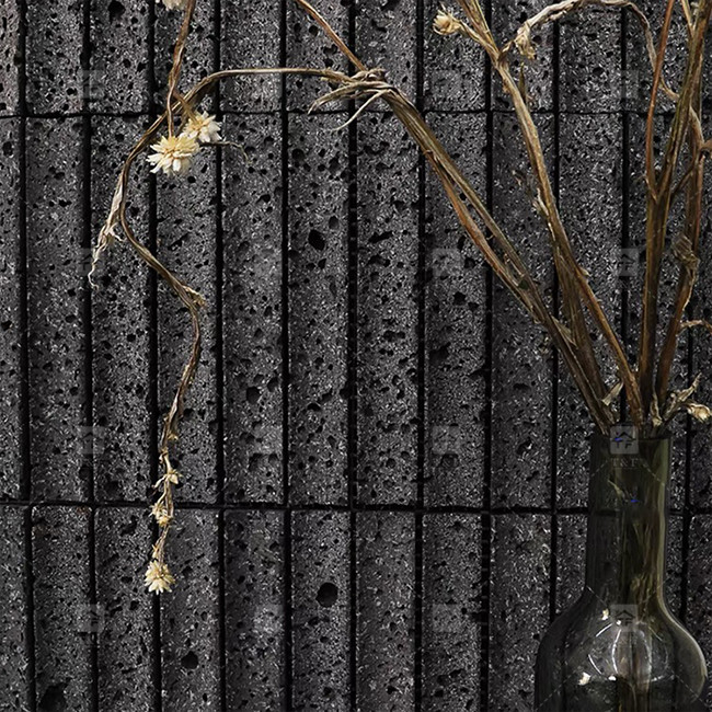 Black Color Curve Fluted Limestone Mosaic Tile Decoration Bathroom Backsplash Tile