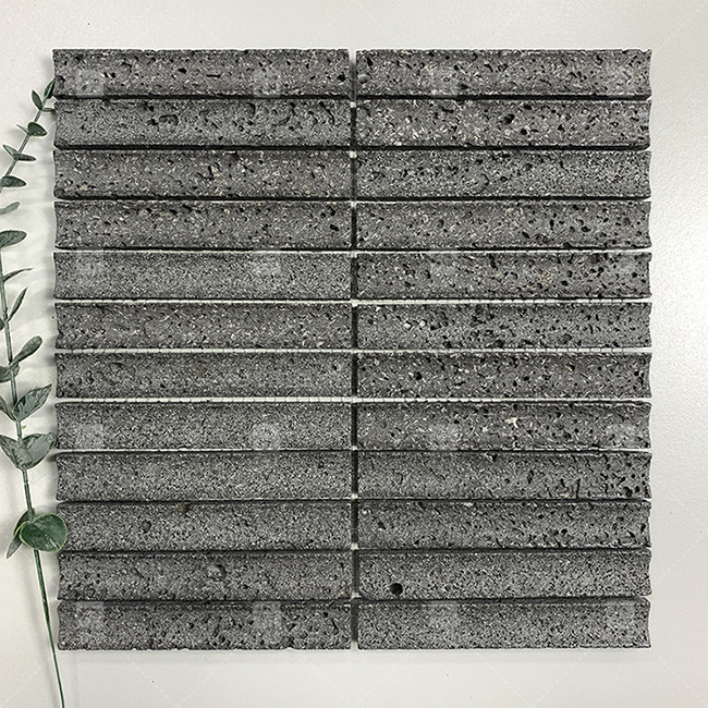 Black Color Curve Fluted Limestone Mosaic Tile Decoration Bathroom Backsplash Tile