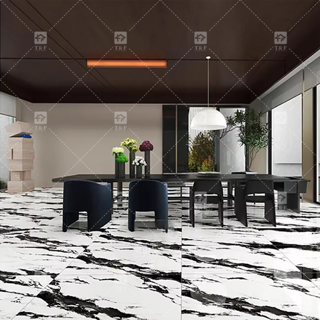 Panda White Marble Look Porcelain Tiles 600x1200mm Slab For Living Room Wall Decor Luxury Stone For Malls