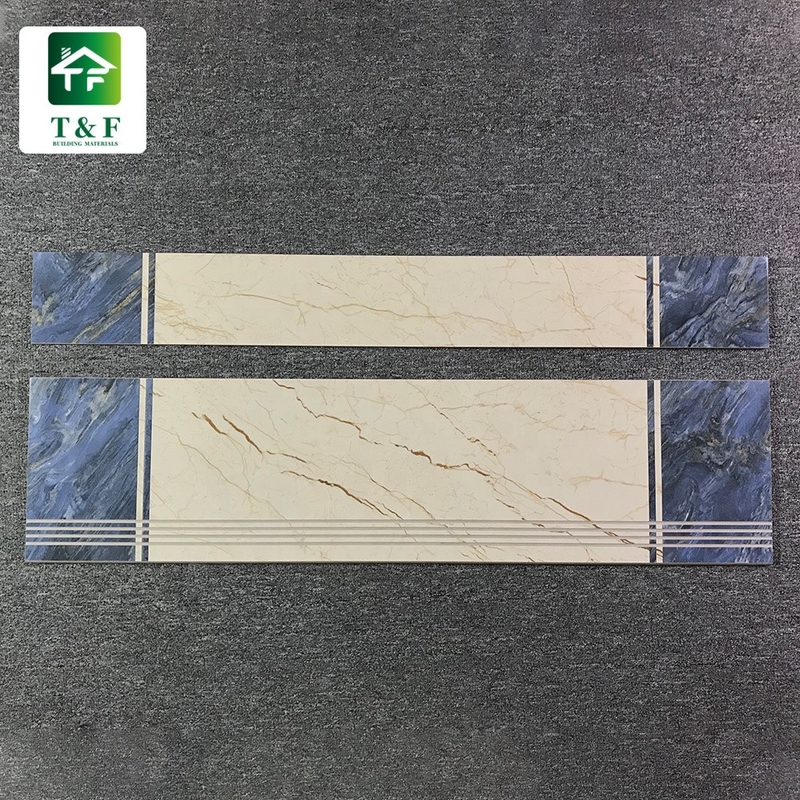 Villa Porcelain Tile For Stairs Glossy Finish Blue and yellow Color