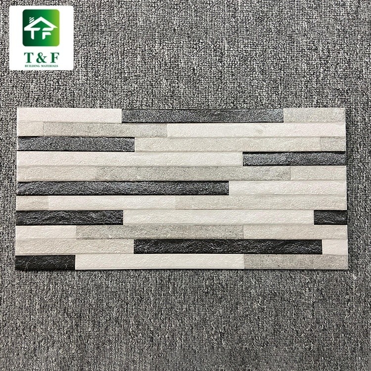 Exterior Glazed Ceramic Tiles 20 X 40 Black Mix White Color