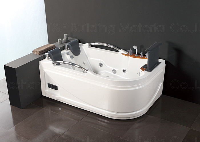 Indoor White Acrylic Jacuzzi Corner Bathtub  2 Skirted Air Bubble